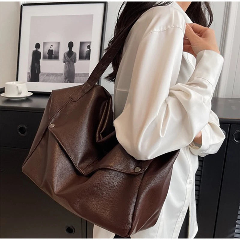 Large Capacity Solid Color Crossbody Shoulder Bag, Fashion Casual Versatile Shopper Tote Bag,Black/White Elegant Women Handbag