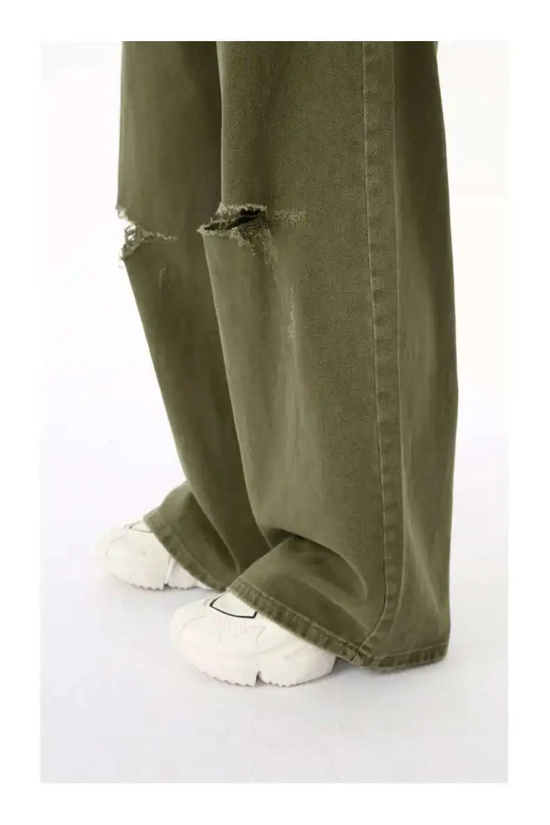 Men's Green Loose-Fit Straight-Leg Jeans