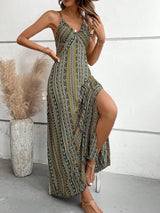 Boho Ethnic Frill Trim Maxi Dress