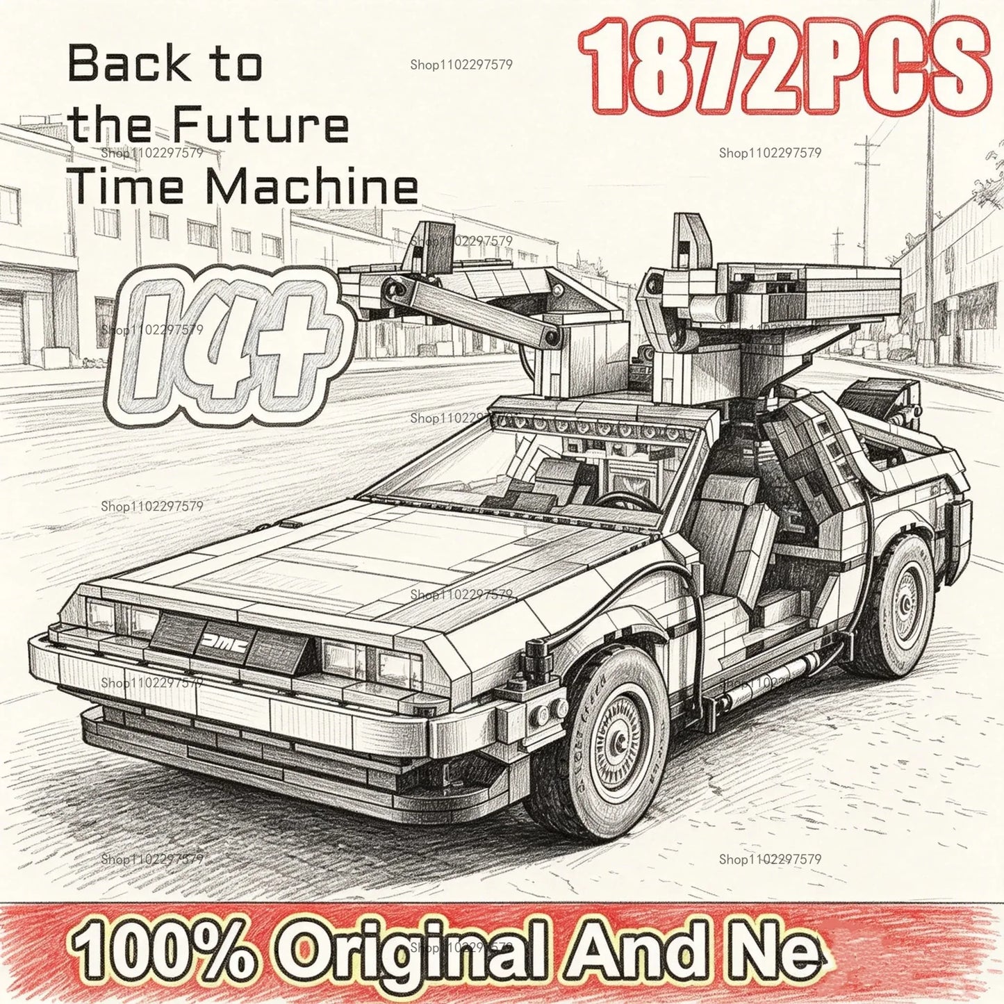 1:8 Scale Back to The Future Time Machines Building Blocks 1872PCS With 2 Mini Figure Model DeLorean Car Bricks Toy Gift for Kid
