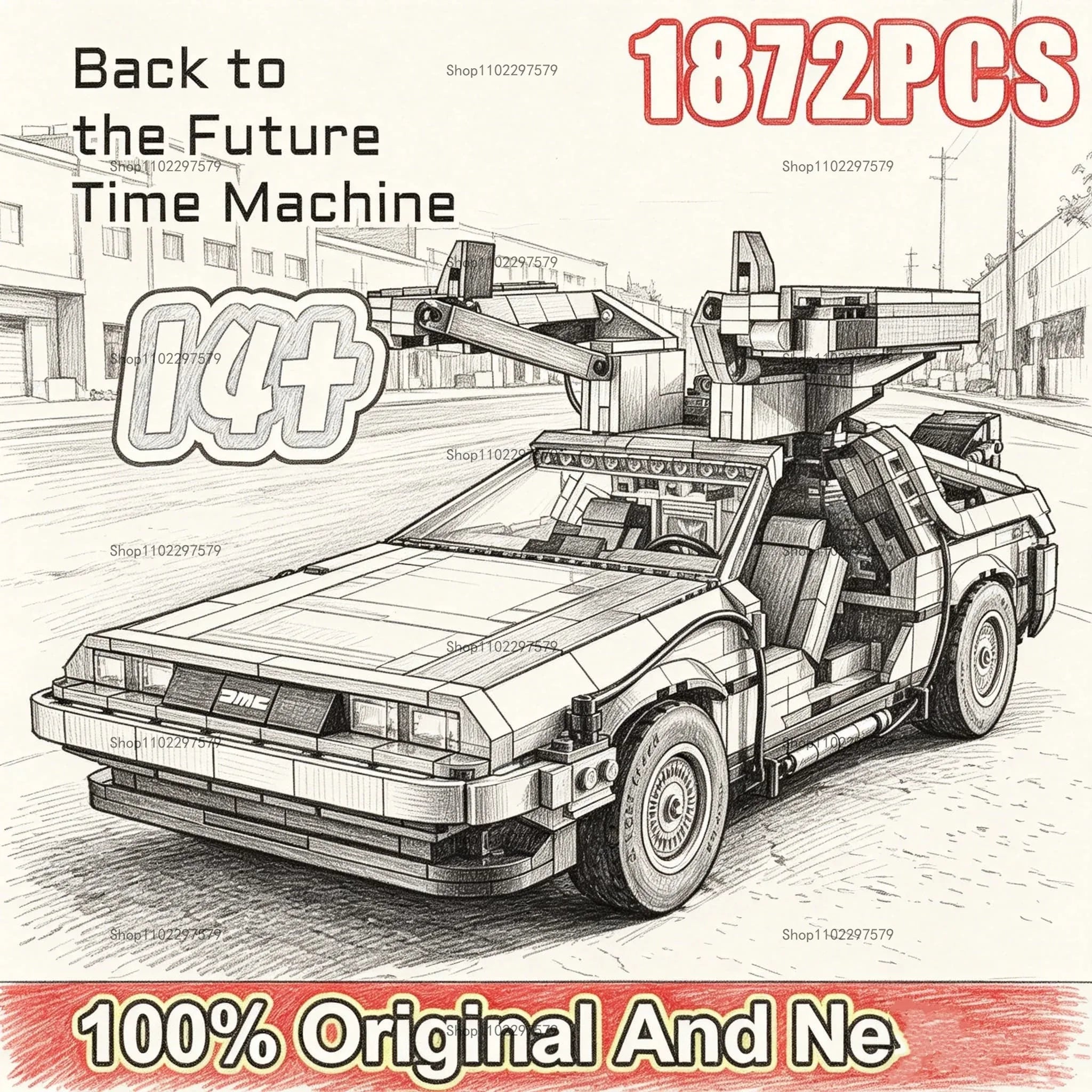 1:8 Scale Back to The Future Time Machines Building Blocks 1872PCS With 2 Mini Figure Model DeLorean Car Bricks Toy Gift for Kid
