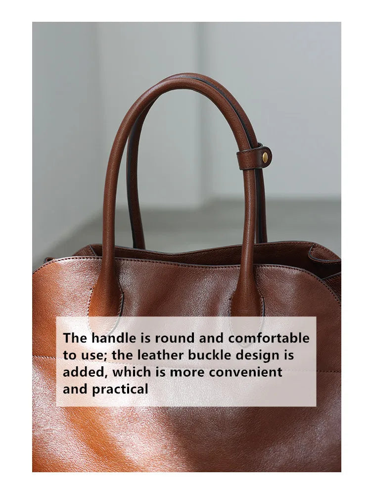 Women's Vegetable-Tanned Cowhide Leather Tote Bag