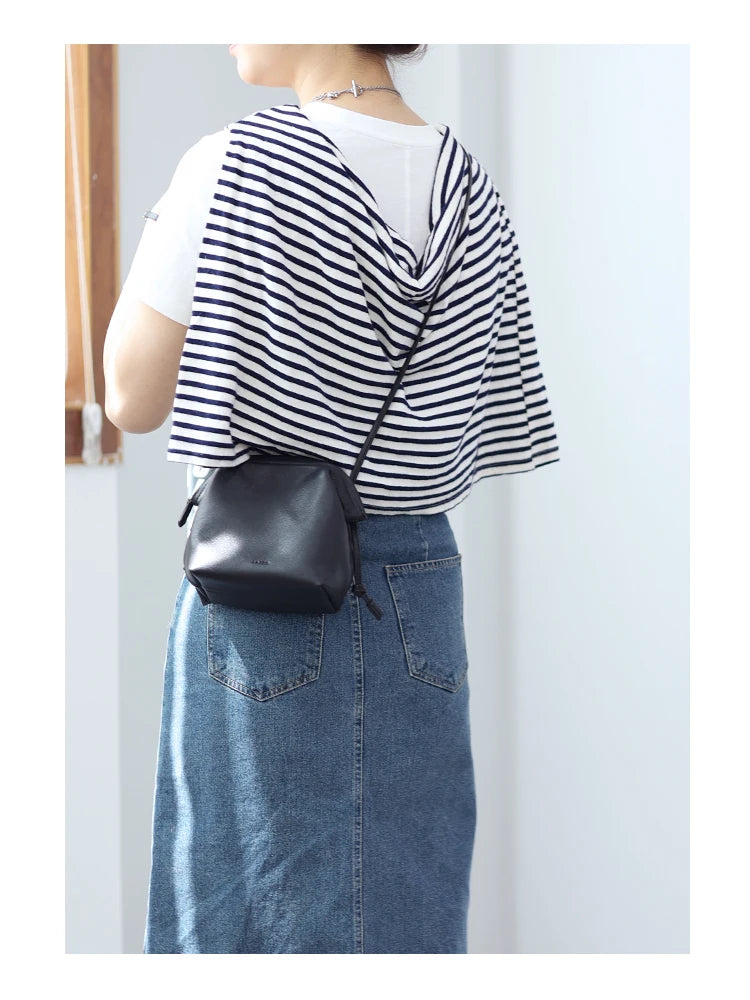 Women's Real Leather Crossbody Bags Luxury Designer Soft Black Shoulder Bag Cowhide Small Size Versatile Fashion Purses