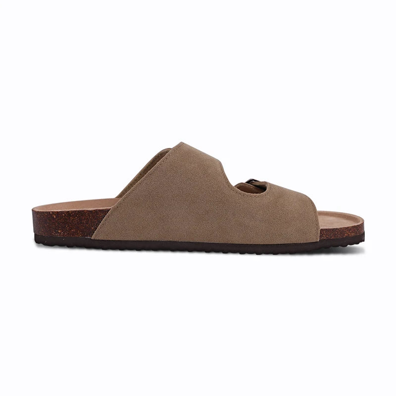 Comwarm Men's Cork Footbed Slides Sandals Arch Support Summer Outdoor Sandals with Adjustable Buckle Leisure Men Leather Slides
