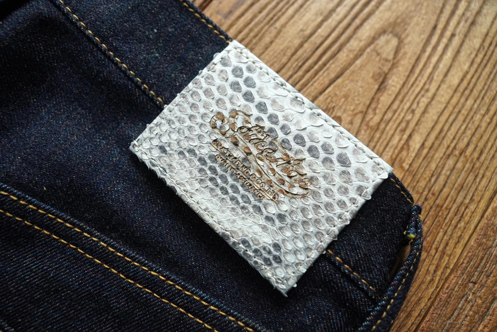 SAUCE ZHAN Mens Jeans Rainbow Sanforized Selvedge Denim Jeans Man Python Skin Labels Regular Fit 14 Oz