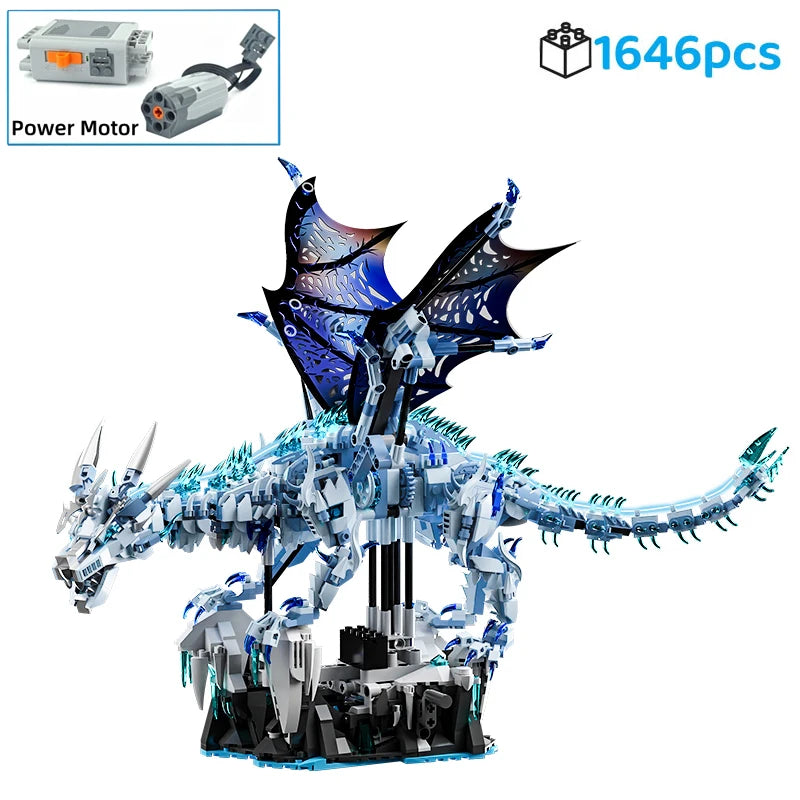 FUNXINEE 1676Pcs Premium Ice Dragon Bricks Advanced Building Challenge Light Glowing Eyes Moving Joints MOC Collectible Gift