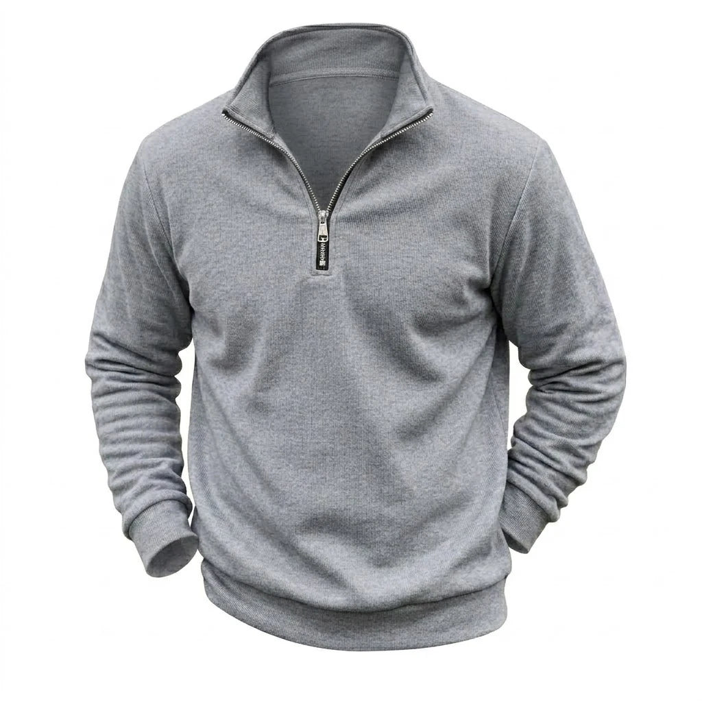 Mens Zip Up Jumper Mock Neck Warm Fleece Daily Knit Top Plain Tone Long Sleeve Pullover Outer Garment Tees for Guys Street