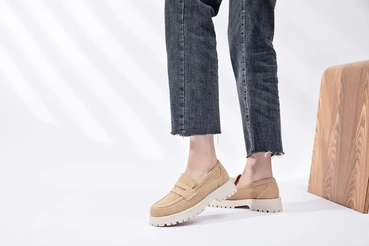 AIYUQI Women's Suede Square-Heel Loafers | British Style