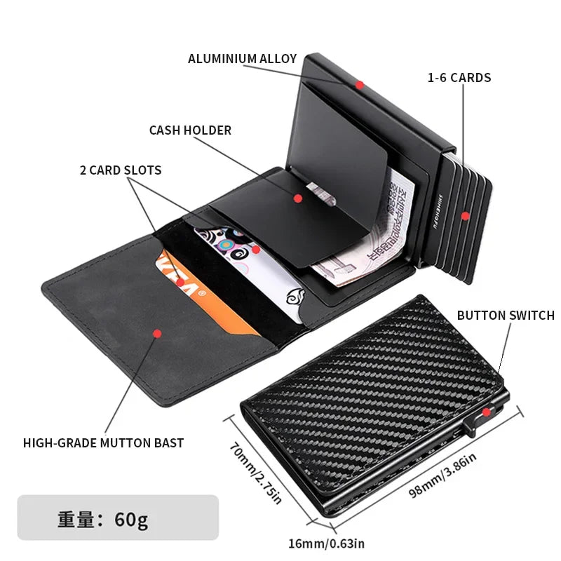 Unisex ANTI RFID Blocking Aluminum Pop-Up Card Holder Multi-Functional Designer Bank ID Card Wallet Business Purse for Men Women