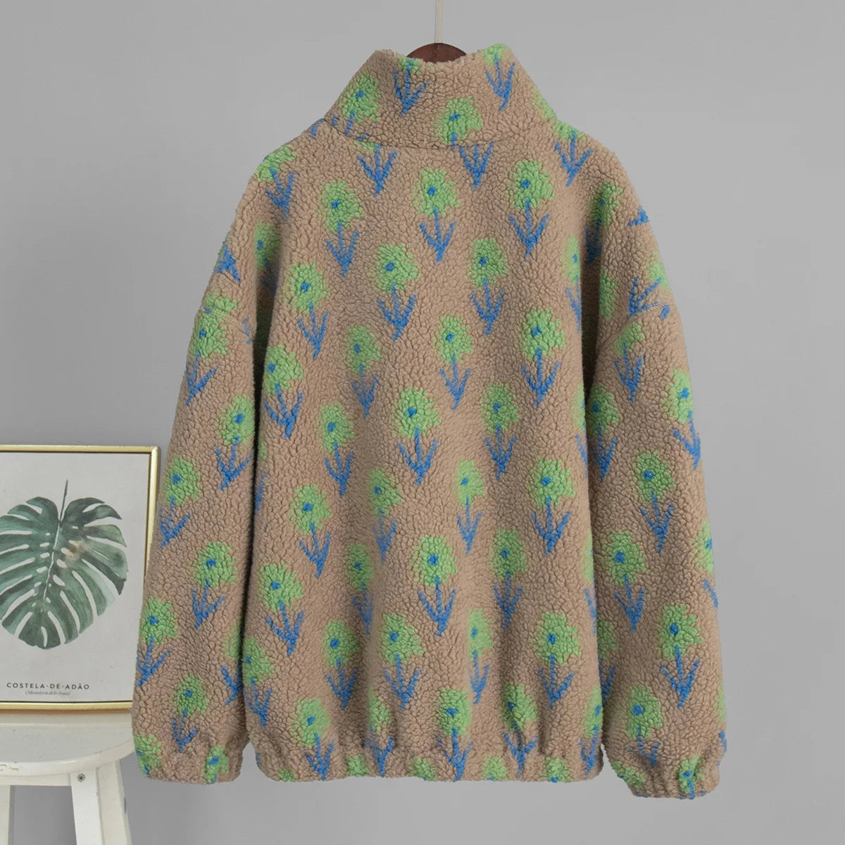 TARUXY Fleece Printing Sweatshirt Women's Half-Zip Sweatshirt Fleece Loose Turtleneck Pullover Female Winter Leisure Sweatshirt