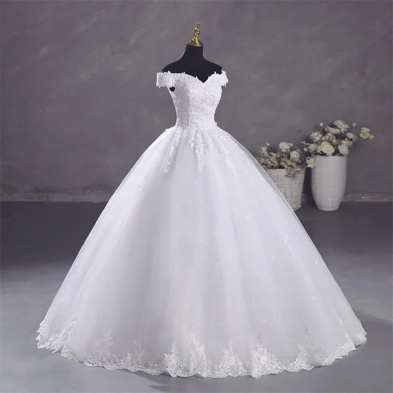 Pure White Wedding Dresses Elegant Boat Neck Ball Gown Simple Vestido De Noiva Plus Size Robe De Mariee