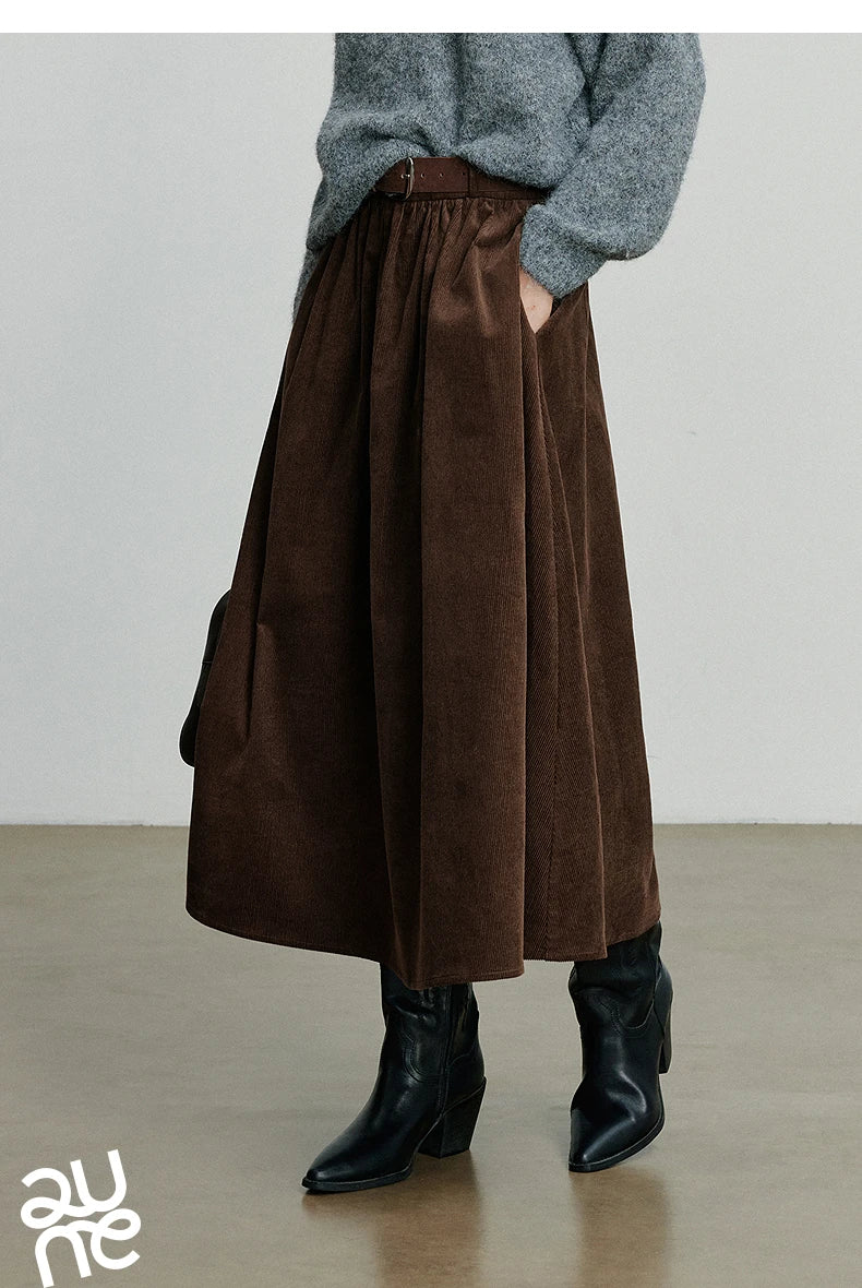 Toyouth Corduroy Ankle-Length A-Line Skirt | Autumn 2025