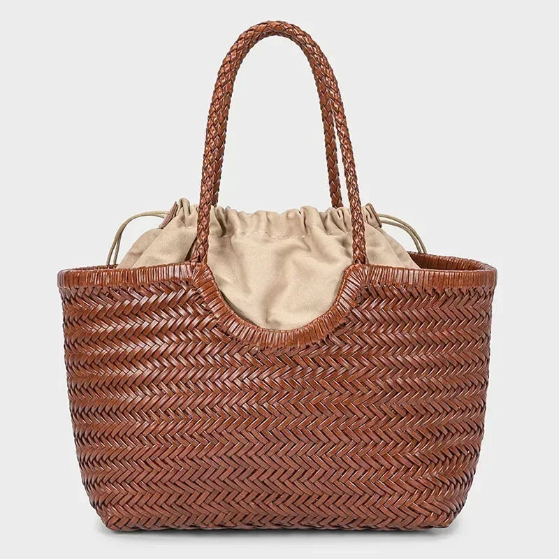 Genuine Leather Tote Bags Luxury Designer Handbag Handwoven Weaving Casual Shopping Bag Vintage Big Tote Purse Hand Bags