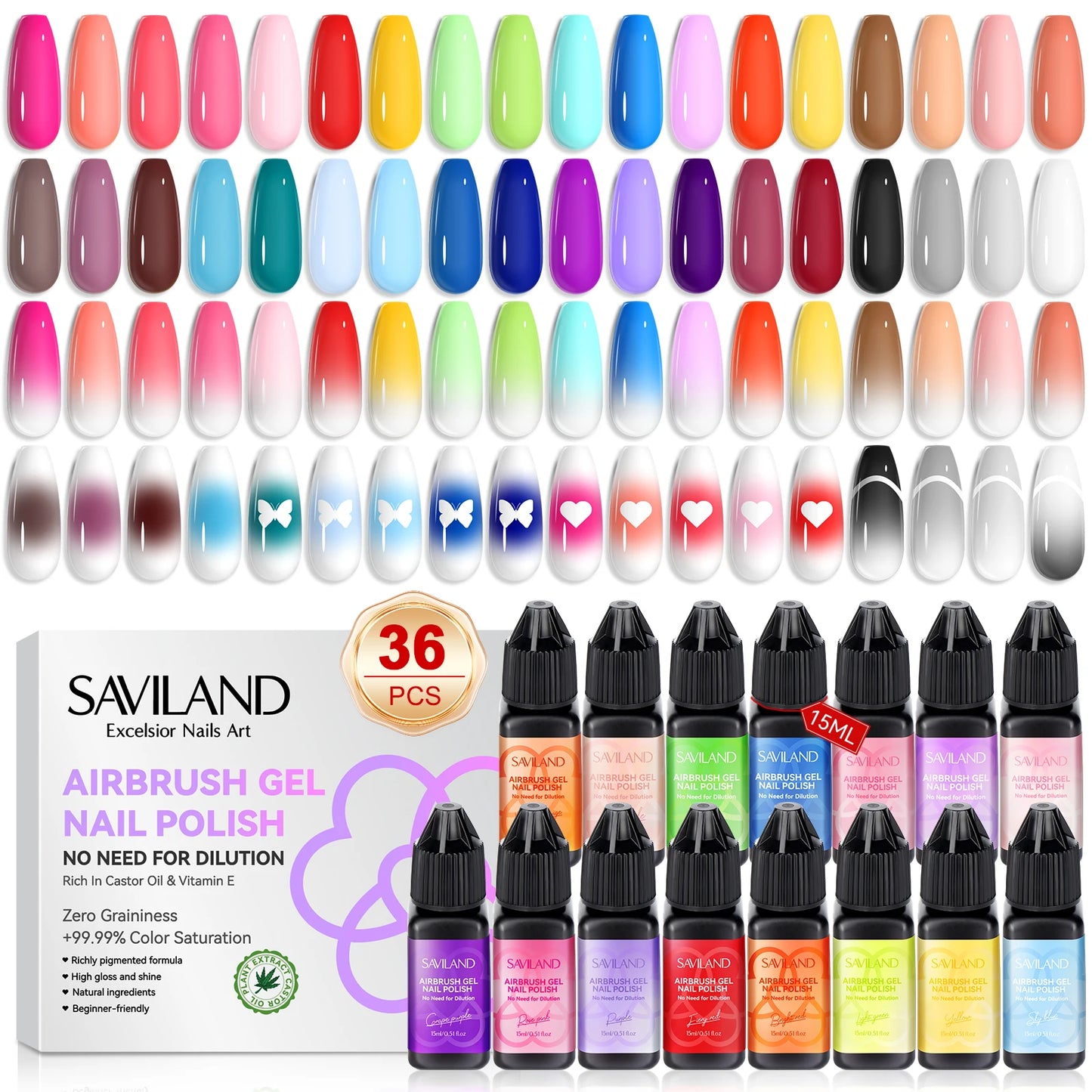 SAVILAND 36-Color Airbrush Gel Nail Polish Set – No Dilution