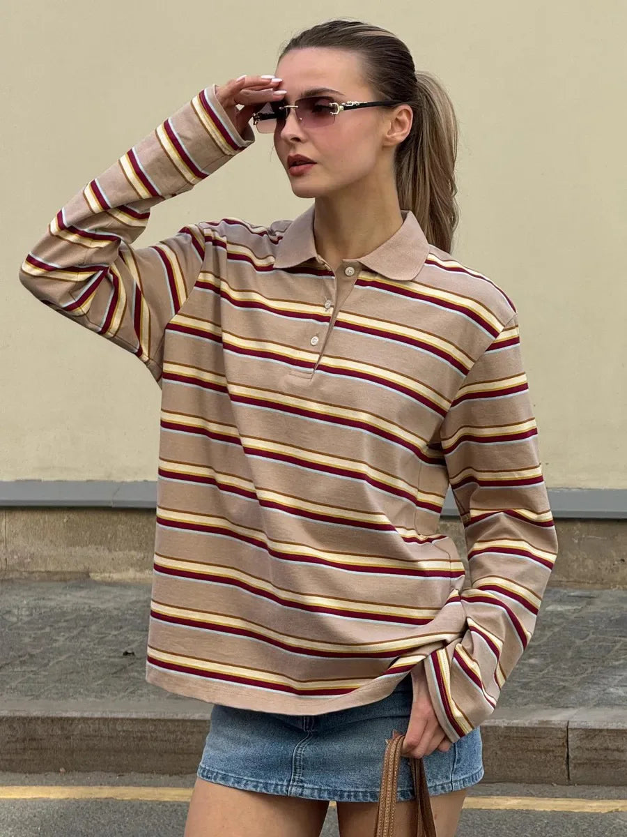 Vintage Striped Oversized Polo Shirt