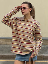 Vintage Striped Oversized Polo Shirt