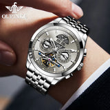 OUPINKE 3251 Men's Watches Flywheel Automatic Mechanical Original Wristwatch for Man Waterproof Luminous Perpetual Dual Calendar