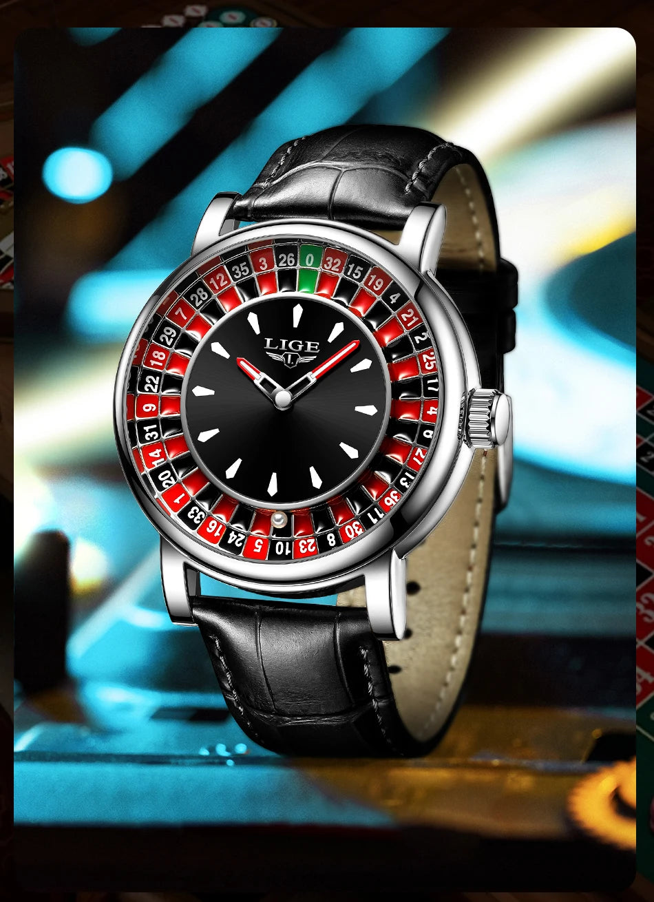 LIGE Men's Rotating Dial Quartz Watch — Luminous, Waterproof, Creative Design