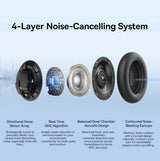 Baseus Bass EH10 NC Wireless Headphones Bluetooth 6.0 Noise Canceling 45dB Over Ear HeadsetSpatial Audio Earphone 80H Time