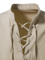 Men's Casual Henley Shirt — Stand Collar, Long Sleeve with Drawstring Cuffs