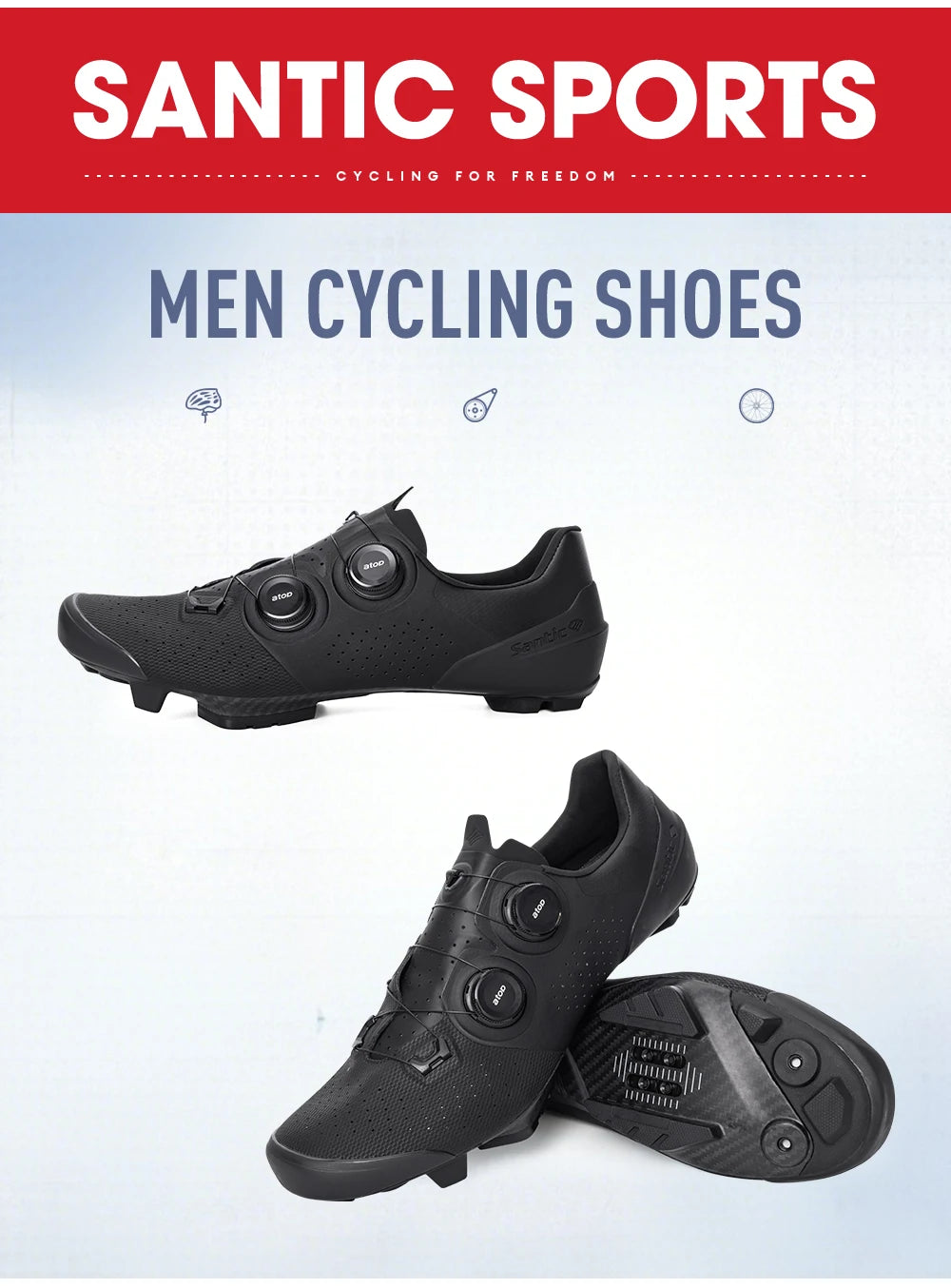 Santic Cycling Shoes Men's Mountain Carbon Fiber Lock Shoes Bicycle Riding Equipment Grade 14 Lightweight TMS24050