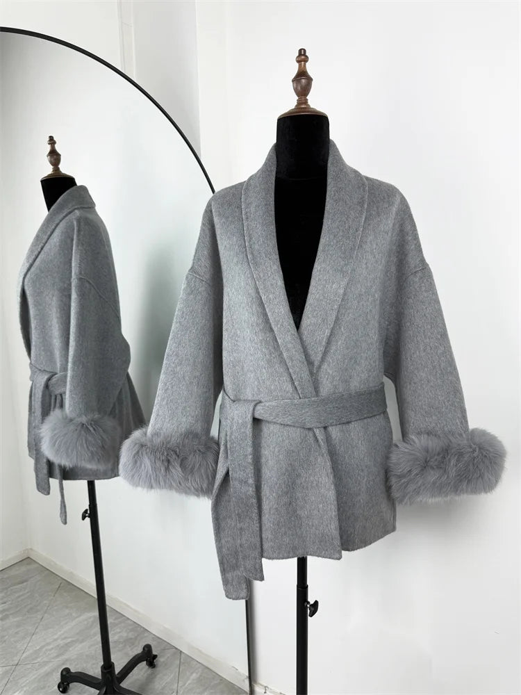 Fox Fur Trim Wool Overcoat