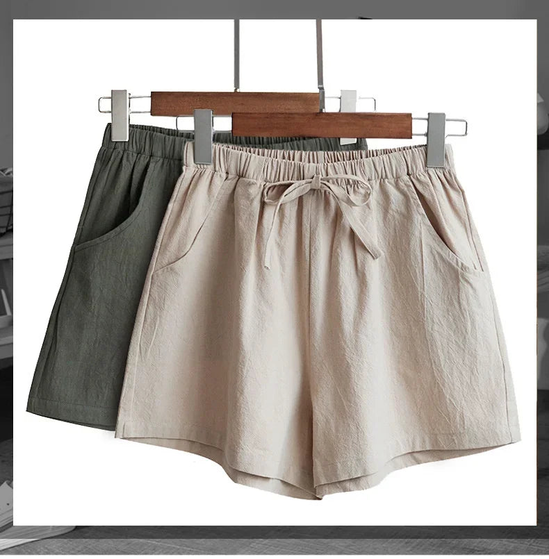 High-Waisted Linen-Style Bow Sash Shorts
