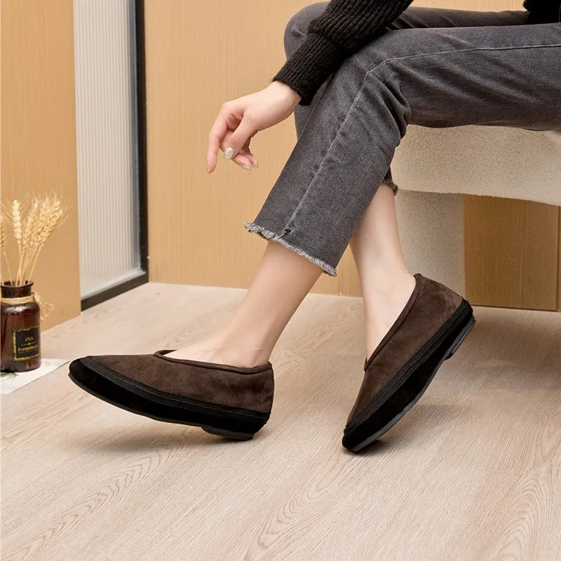 AIYUQI Women's Fur-Lined Leather Ballet Flats – Winter Comfort