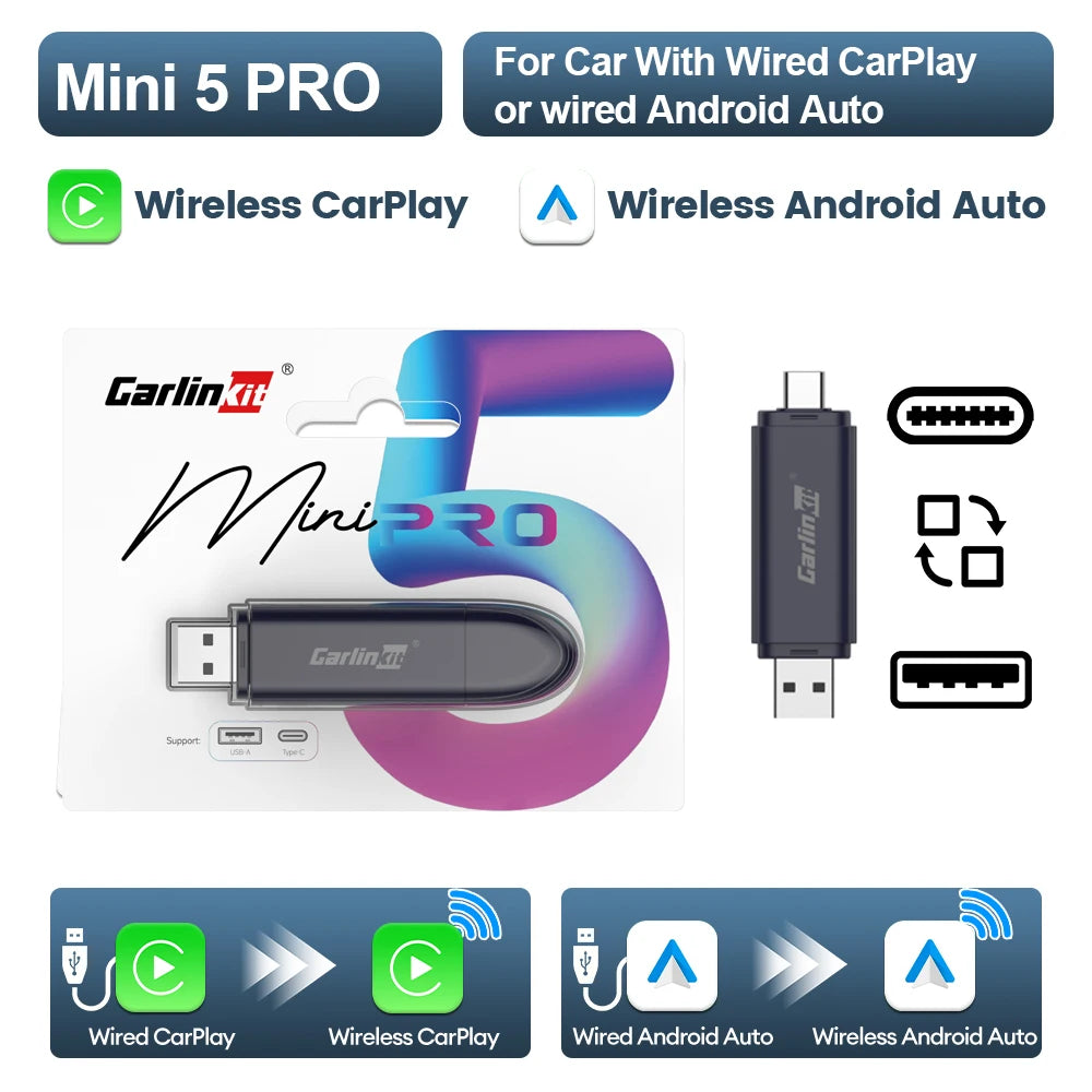 CarlinKit Mini5 Pro Wireless CarPlay & Android Auto Adapter