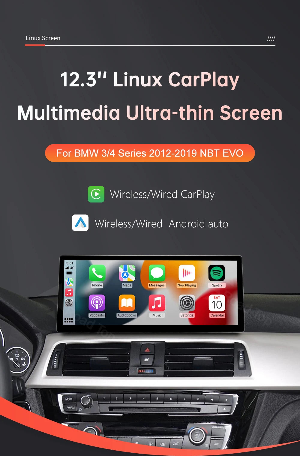 12.3" BMW F30/F36 CarPlay & Android Auto Screen Upgrade