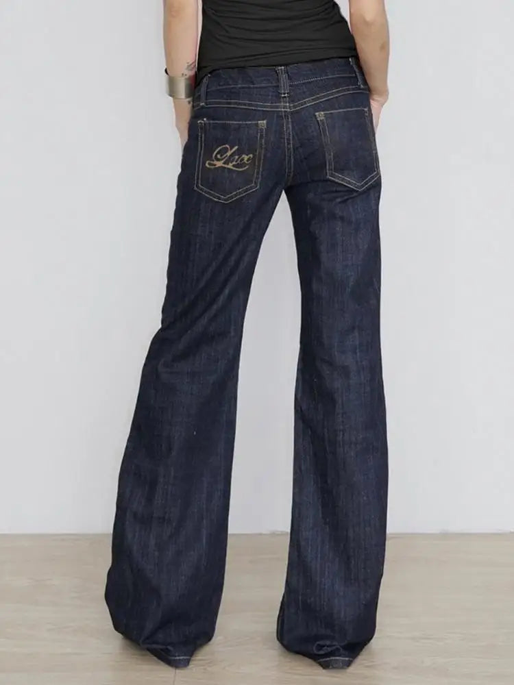 Women's Y2K Flared Jeans – Low Rise Embroidered Denim