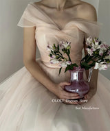 Fairy Peack Pink Silk Organza Wedding Dresses Korea Photoshoot Off Shoulder Floor Length Evening Gowns Formal Party