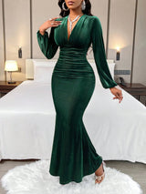 Women’s Elegant V-Neck Velvet Mermaid Evening Gown