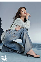 TOYOUTH Women Denim Jean 2025 Spring New Long Pants 8518053