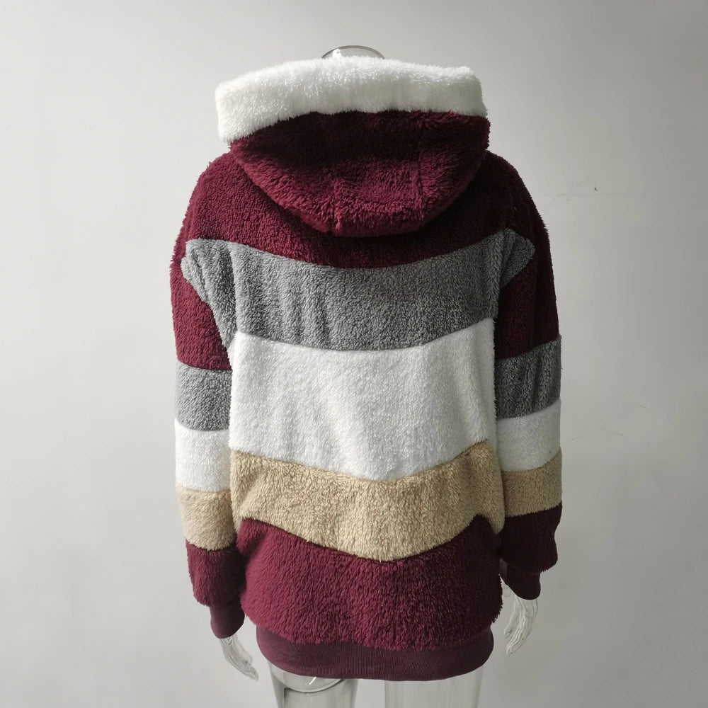 Hooded Plaid Spliced Winter Coat
