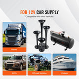 SucceBuy Train Horns Kit, 4 Trumpet Air Horn Kit, 150dB Train Horns for Pickup Trucks 12V 120 psi Air Compressor for Truck Train