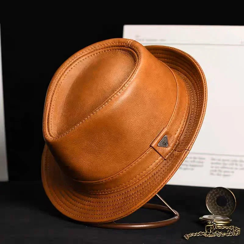 Men's Genuine Leather Cowhide Fedora Hat
