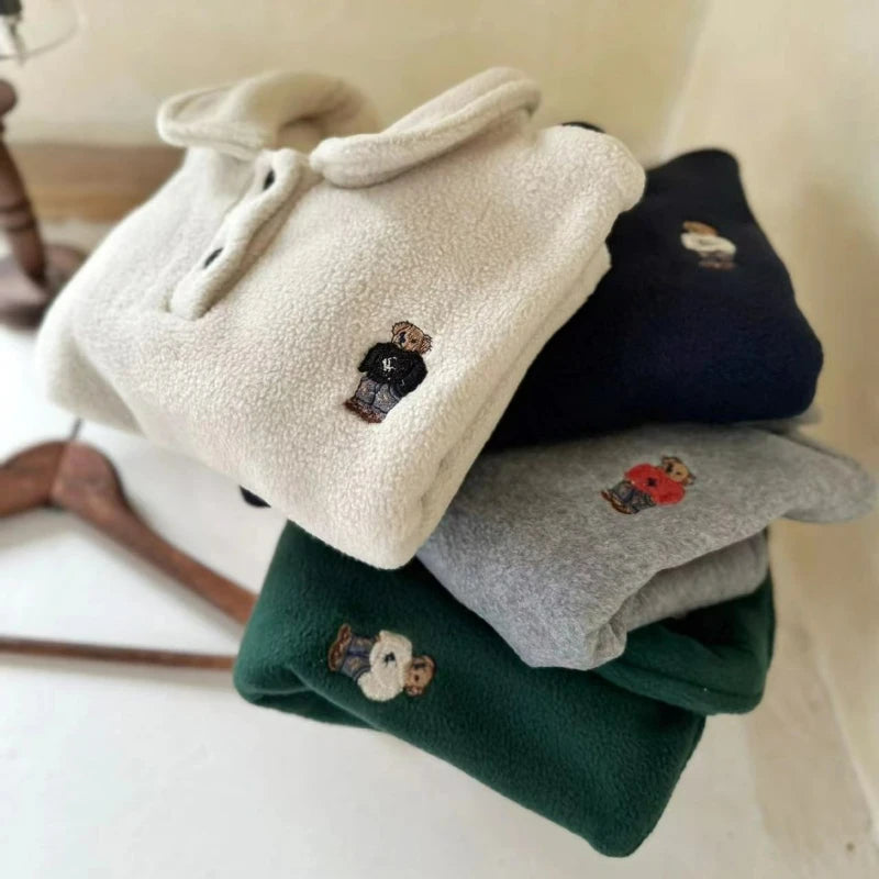 Kids' Bear Embroidered Fleece Polo Sweatshirt