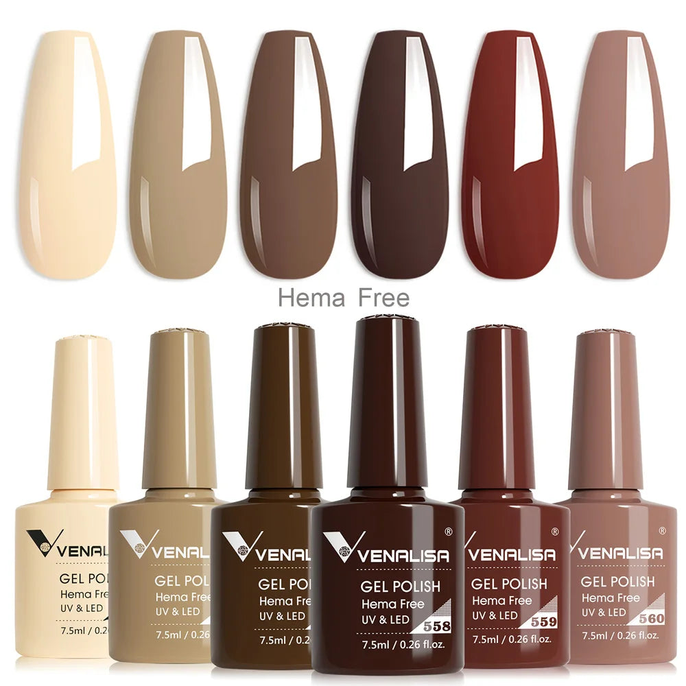 VENALISA 6pcs/kit Autumn Color Collection Fall Nails Brown Earth Gel Nail Polish TPO FREE Soak Off UV LED Semi Permanent Gel Set