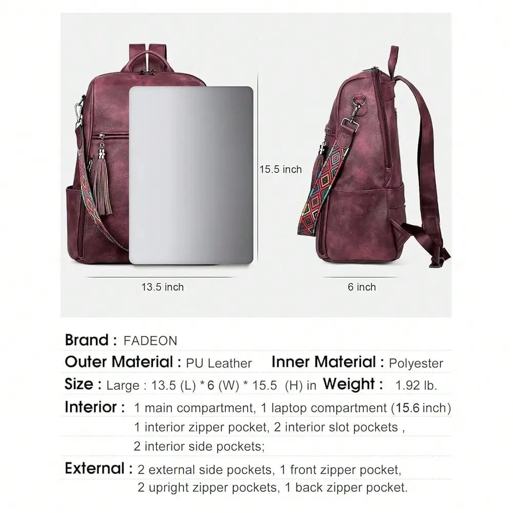 Women's Genuine Leather Laptop Backpack — 15.6" Retro Style