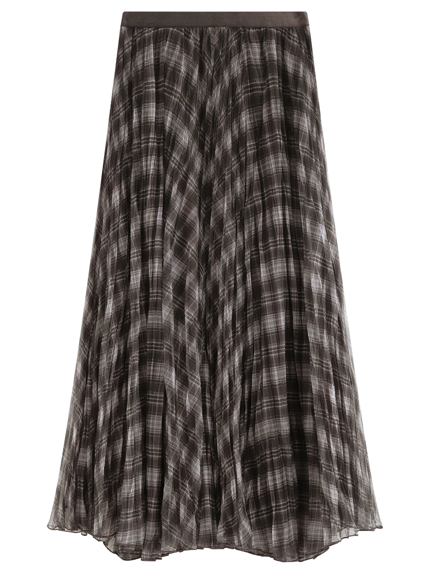 FSLE Retro Plaid Mesh A-line Skirt for Women New Spring Style for 2026 Flowing Draped Skirt Ankle-length Streetwear Citywalk Ins