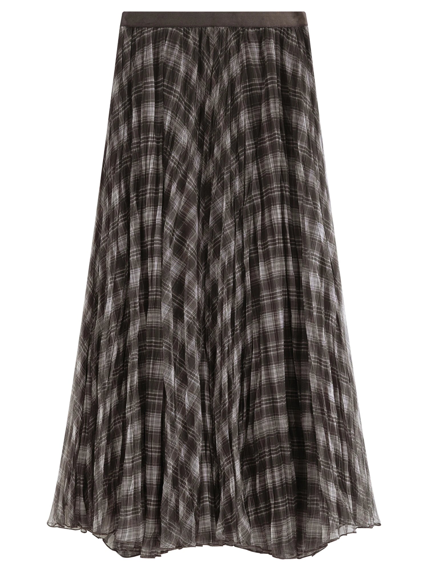 FSLE Retro Plaid Mesh A-line Skirt for Women New Spring Style for 2026 Flowing Draped Skirt Ankle-length Streetwear Citywalk Ins