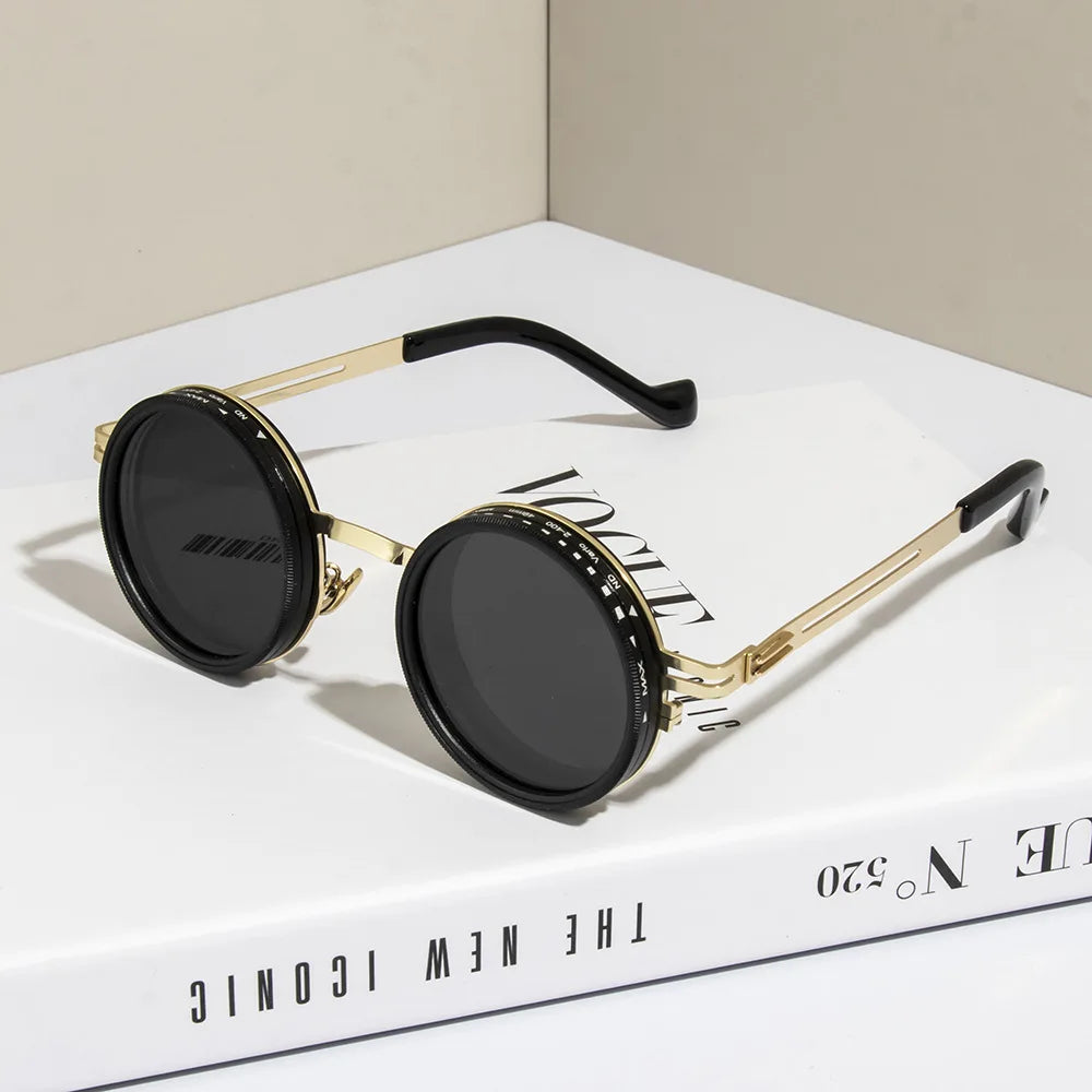 New Adjustable 1-9 Sunglasses Punk Polarized Sun Glasses Men Women Round ND Filter Lenses Retro Fishing Eyeglasses Shades