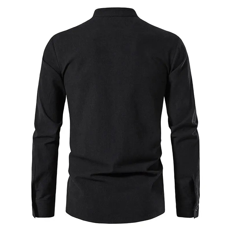 King Billion Men's Shirts Casual Men Cotton Linen Long Sleeve T-shirt Spring Autumn Vintage Shirt US Size Drawstring Neck