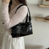 High Quality PU Leather Women's Shoulder Bag Large Capacity Y2K Underarm Bag Fashion Rivet Women Daily Boston Handbag