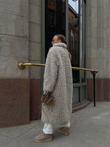 Gray Wool-Blend Faux Fur Maxi Coat