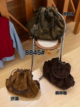 European And American Frosted Suede Bucket Type Backpack Retro Large Capacity Portable Single Shoulder Diagonal Cross Bag Trendy
