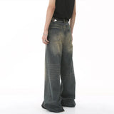Men's Washed Blue Loose Straight-Leg Jeans