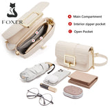 FOXER Split Leather Fashion Women Shoulder Bag Lady Crossbody Handbag Gift for Wife, Girlfriend