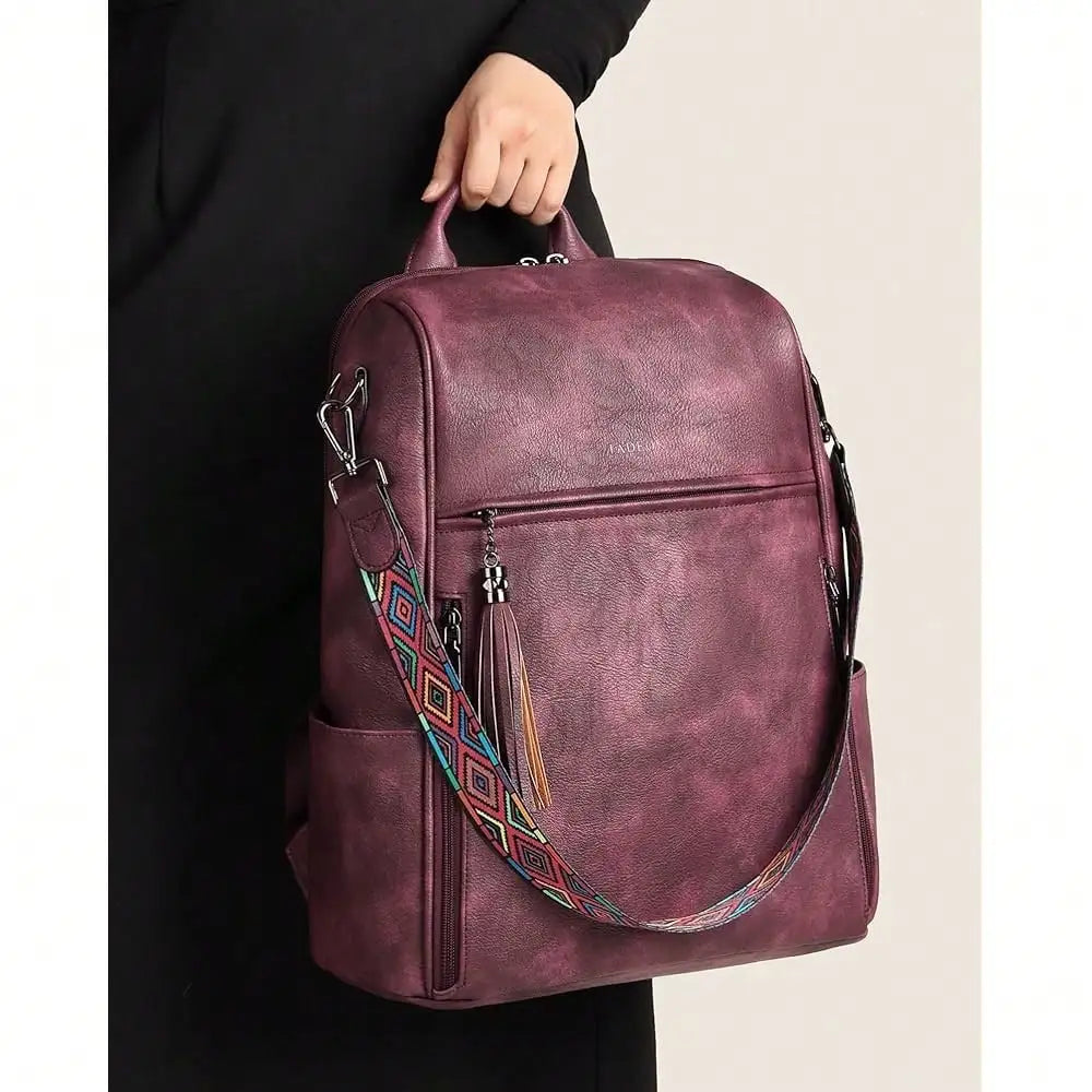Women's Genuine Leather Laptop Backpack — 15.6" Retro Style